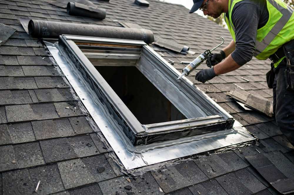 Skylight repair on a home roof